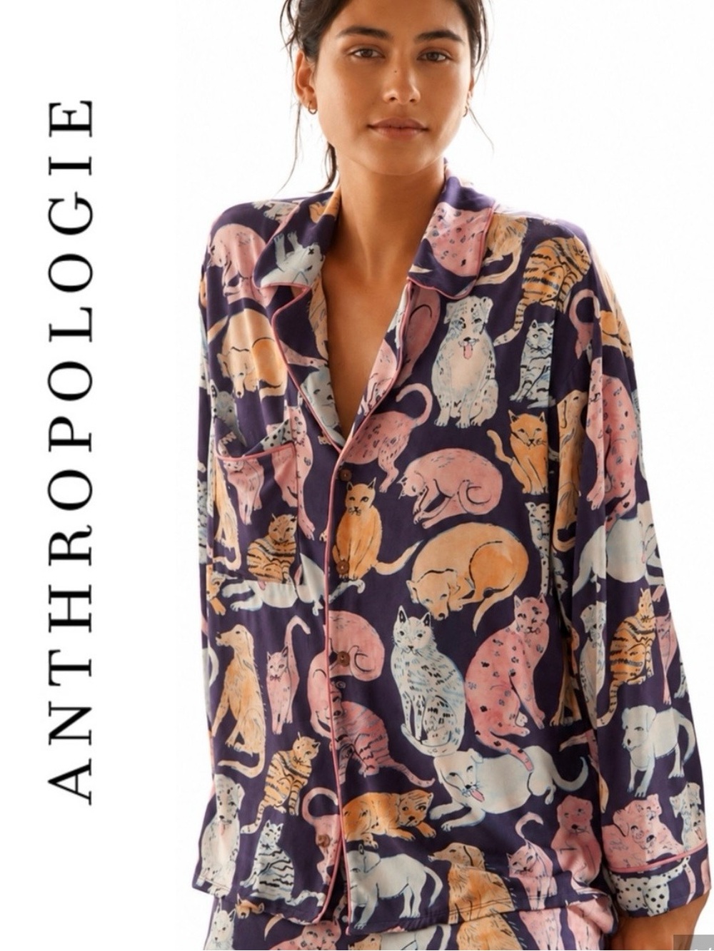 Anthropologie LyreBird Briar Long-Sleeve Pajama Shirt in ModaLuxe